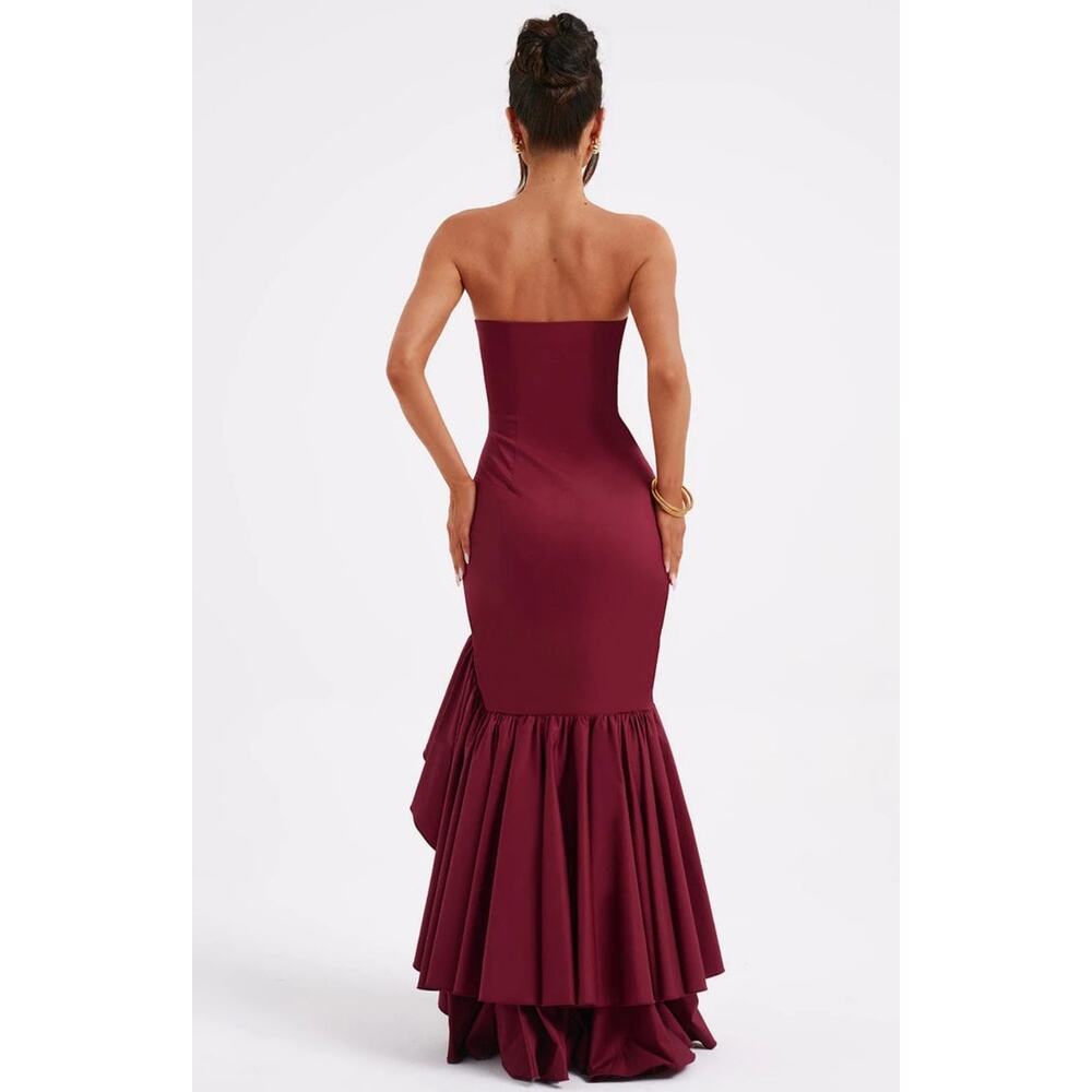 Babyboo Angelina Strapless Ruffle Maxi Dress NWT Burgundy Formal Gown Sz Small - Picture 9 of 12